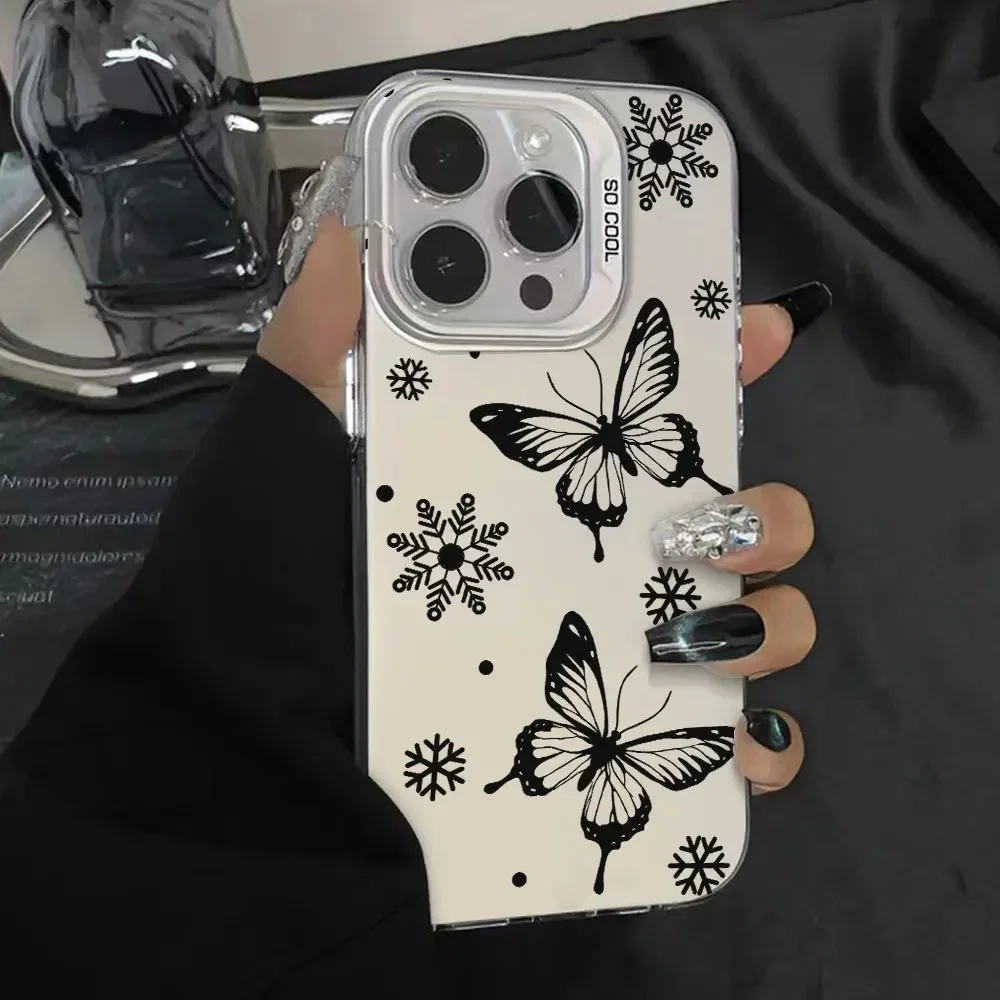 For Honor 200 Smart Lite X7C Pro Case Black Butterfly Luxury Silver IMD Phone Matte Back Cover Fundas