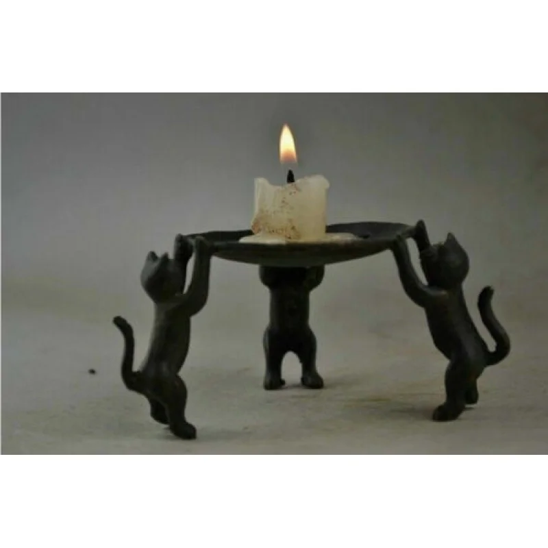 

Collectible Vintage Handmade Copper Bronze 3 Cat Tray Lucky Statue