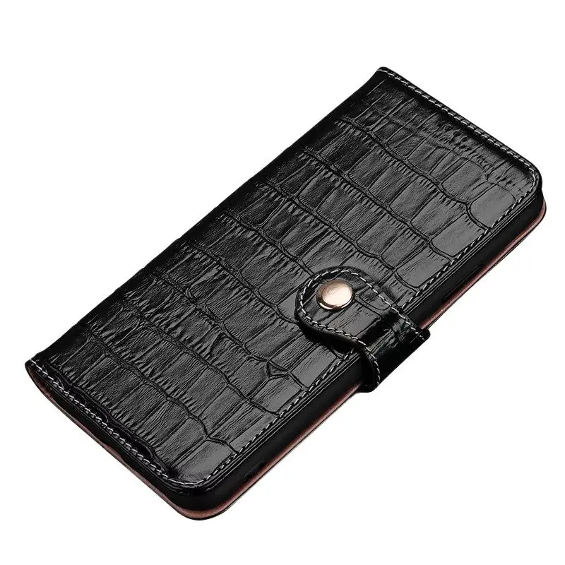 Luxury Genuine Crocodile Pattern Leather Natural Skin Cover Flip Phone Case For Iphone 14 13 12 Mini 11 Pro Max X Xs Xr 7 8 Plus