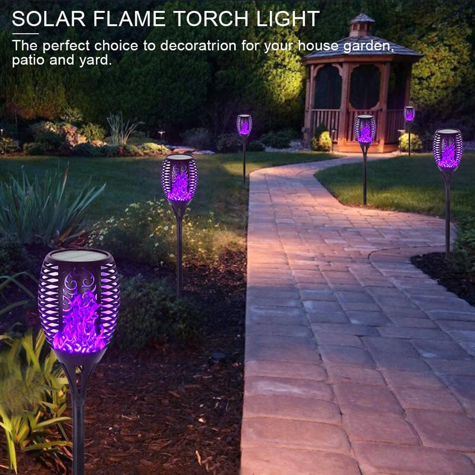 

12 LED Solar Flame Torch Light Flickering Purple Light Waterproof Garden Decoration Outdoor Lawn Path Yard Patio Landscape Light