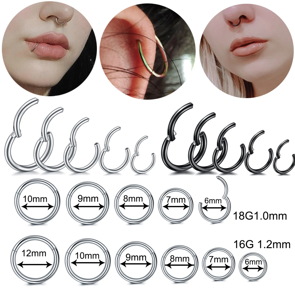 

1Pc 316L Stainless Steel Nose Septum Clicker Hinged Segment Ring Nose Hoops Lip Ear Cartilage Ear Helix Body Piercing Jewelry