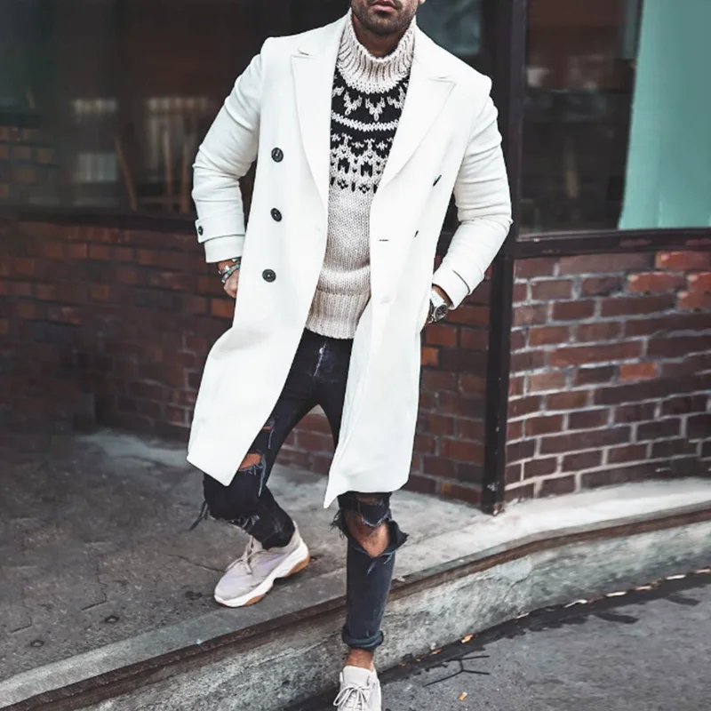 

2022 new Autumn and winter tweed men's coat thickened double-breasted niko trench coat long coat