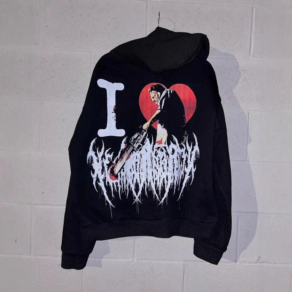 Y2k пуловер с длинными рукавами толстовка большого размера темная рисунком в