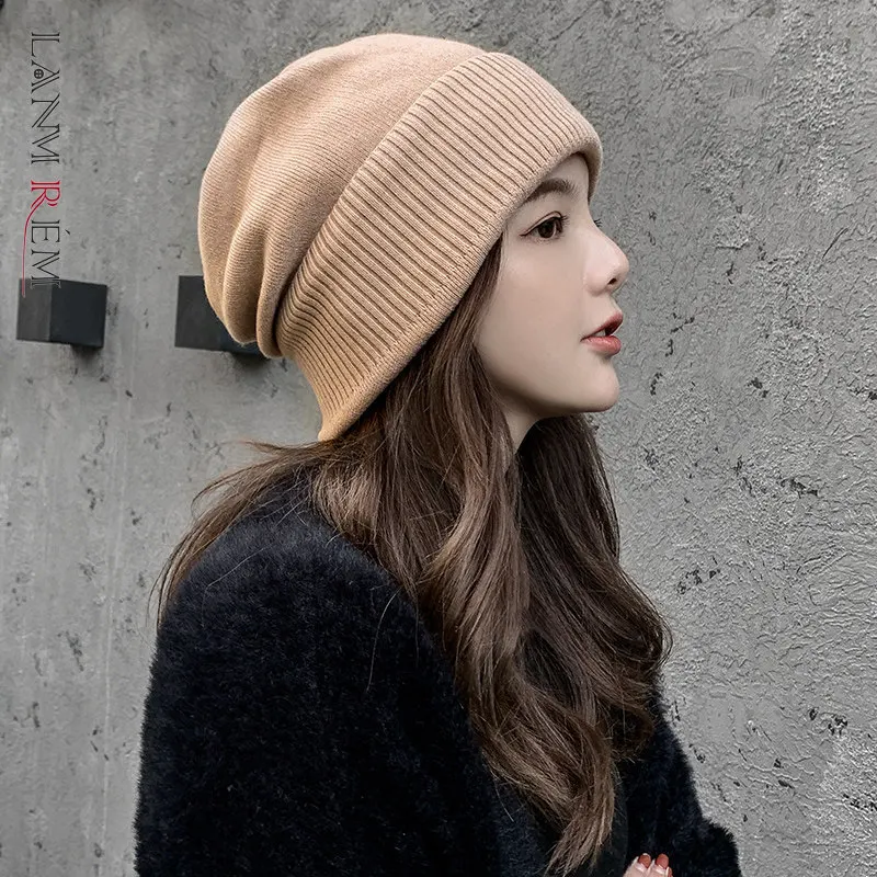 

LANMREM Women's 2022 Winter Warm Knitted Woolen Hat Fashion Korean Version Adjustable Elastic Cap Hats Female Fashion 2C580
