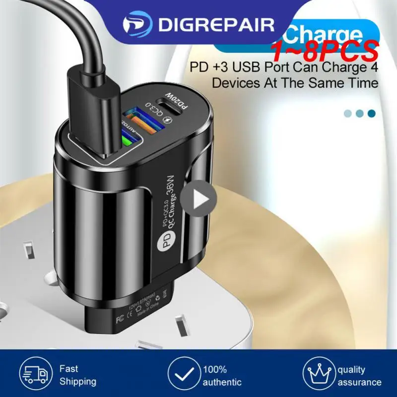 

1~8PCS Phone Charger 20W Fast Charging PD USB Type C Charger Quick Charger 3.0 EU/US Plug Wall Charger For