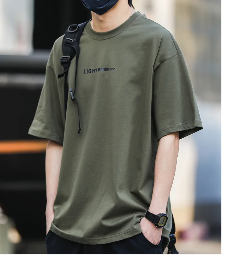 

M1465 Short sleeved T-shirt Men's upper garment Summer cotton loose half sleeve T-shirt solid color bottoming shirt