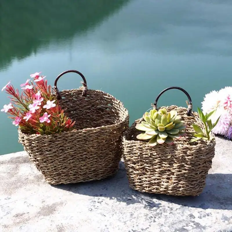 

Wall Woven Hangings Basket Flower Pot Holder Basket Decorative Jute Rope Belly Basket Exquisite Storage Organizer Wall-mounted