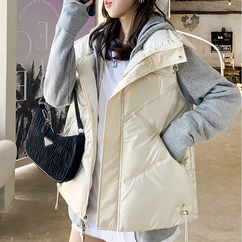 

Women's Winter Vest Loose And Thin Stand-up Collar Fashion Vest Vest Korean Version Of The Drawstring Thick Down Cotton Vest