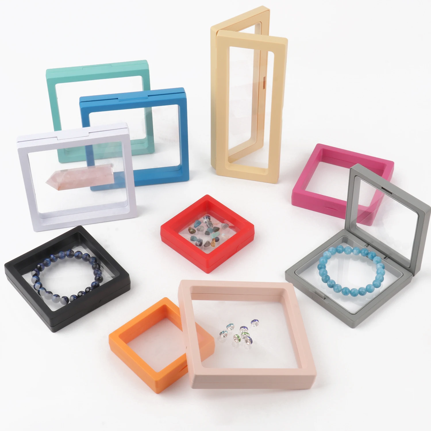 3d Packaging Case Gemstone Free Stand Floating Frame Membrane Ring Earring Necklace Display