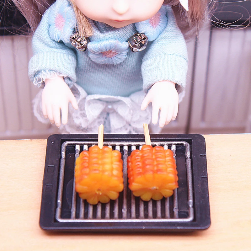 

2 шт. 1:6 миниатюрный кукурузный домик, Шпажки для барбекю, кухонная модель барбекю, декор для гостиной, игрушечный домик