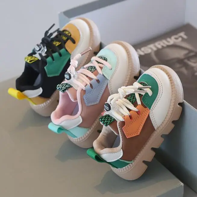 

Кроссовки из ПУ кожи для мальчиков и девочек, дышащие, Вулканизированная подошва, Нескользящие, для бега