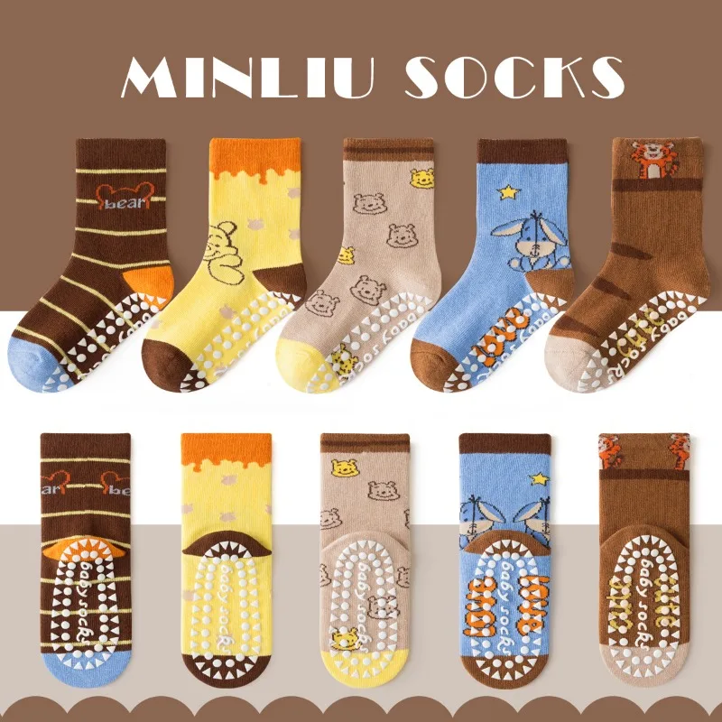 5 пар детских носков с рисунком Винни-Пуха и медведем От 1 до 12 лет кавайные новые