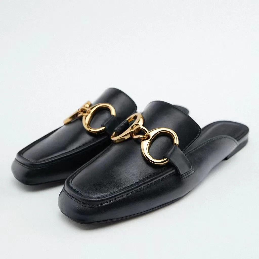 Туфли женские без каблука с бахромой пикантные тапочки закрытый носок сабо из