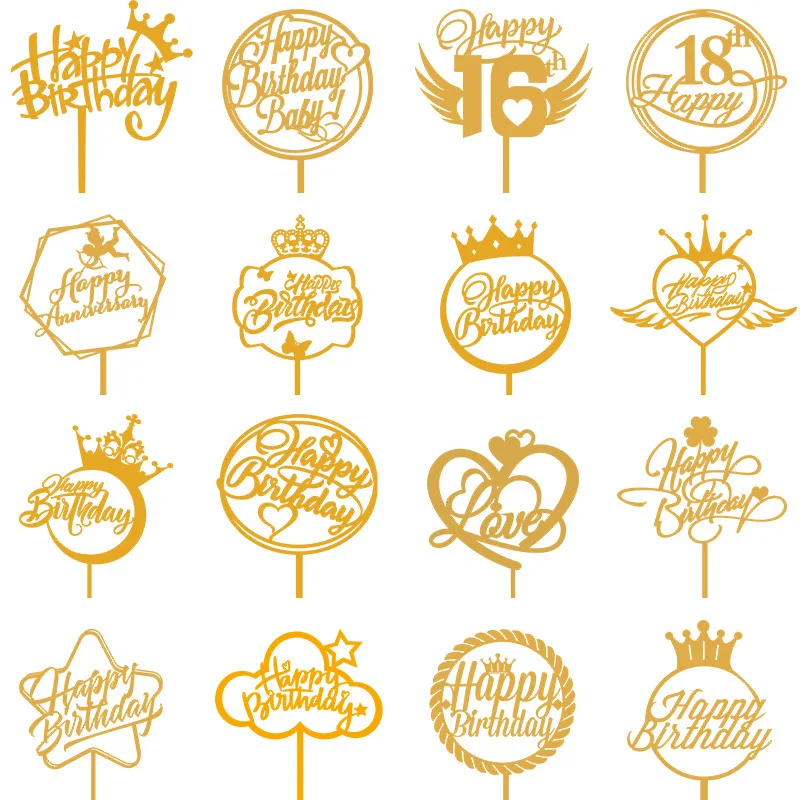 

Multiple Styles Happy Birthday Cake Topper Pink Gold Acrylic Cake Toppers Baby Shower Cake Birthday Party Cake Flag Decorations
