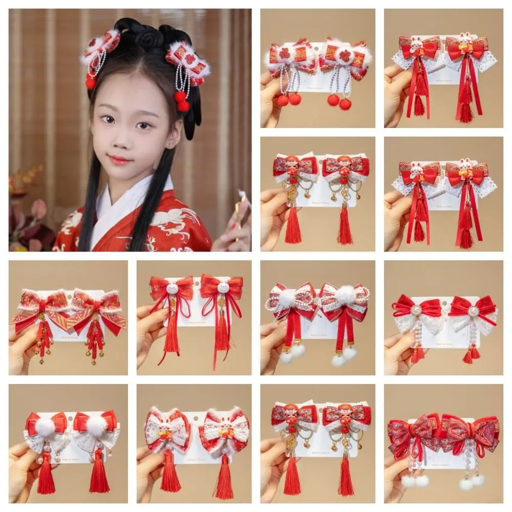 Универсальная детская заколка с кисточками и красным бантом плюшевая веерная