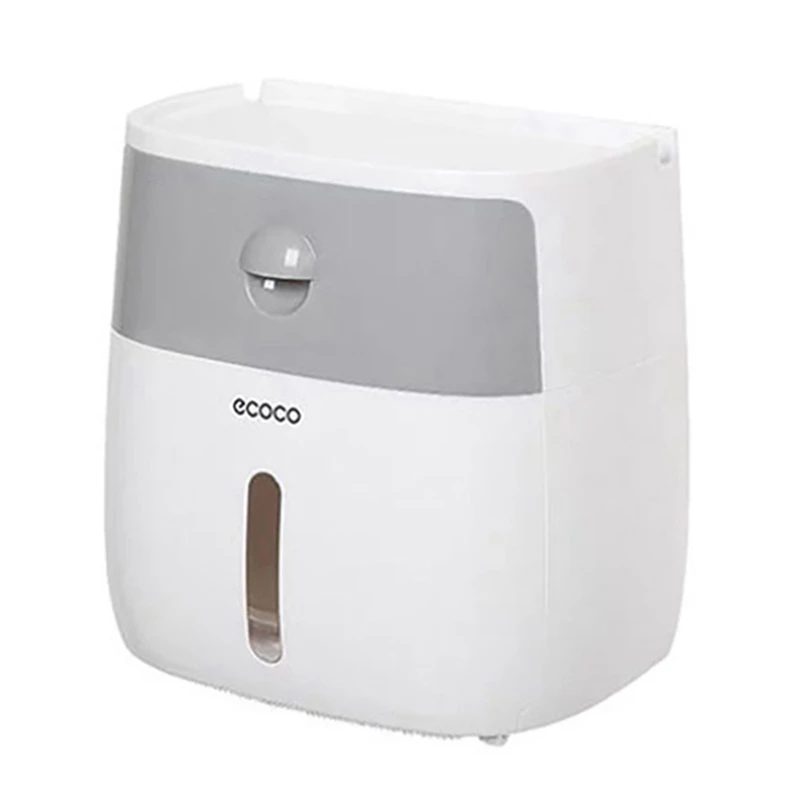 

Hot Sale ECOCO Double Layer Toilet Paper Holder Bathroom Storage Rack Waterproof Tissue Box Wall Mounted Toilet Roll Dispenser