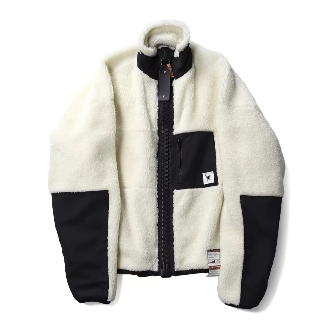 

Japan Style Two Color Wool Warm Clip Cotton High Collar Men's Jacket Milky White Black Loose Zipper Stand Collar Coat Outwear