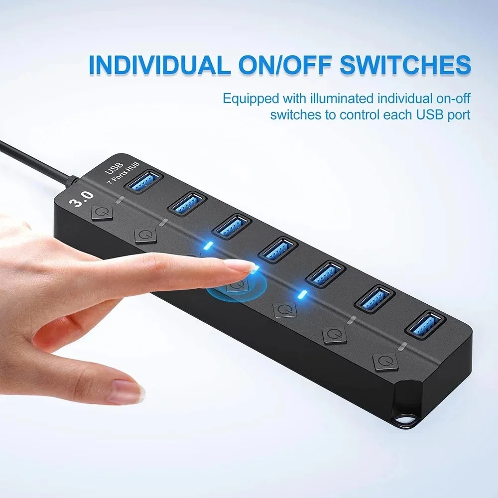 USB-разветвитель 7 портов 5 Гбит/с USB Hub 3.0 Multiprise High Speed Splitter Port 5Gbps Power Adapter 2.0 Expander Switch