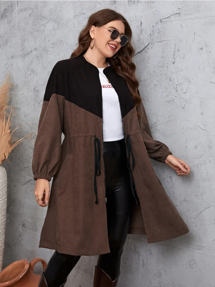 Commuting minimalist style with waist strap, medium length women's oversized jacket plus size  roupas femininas