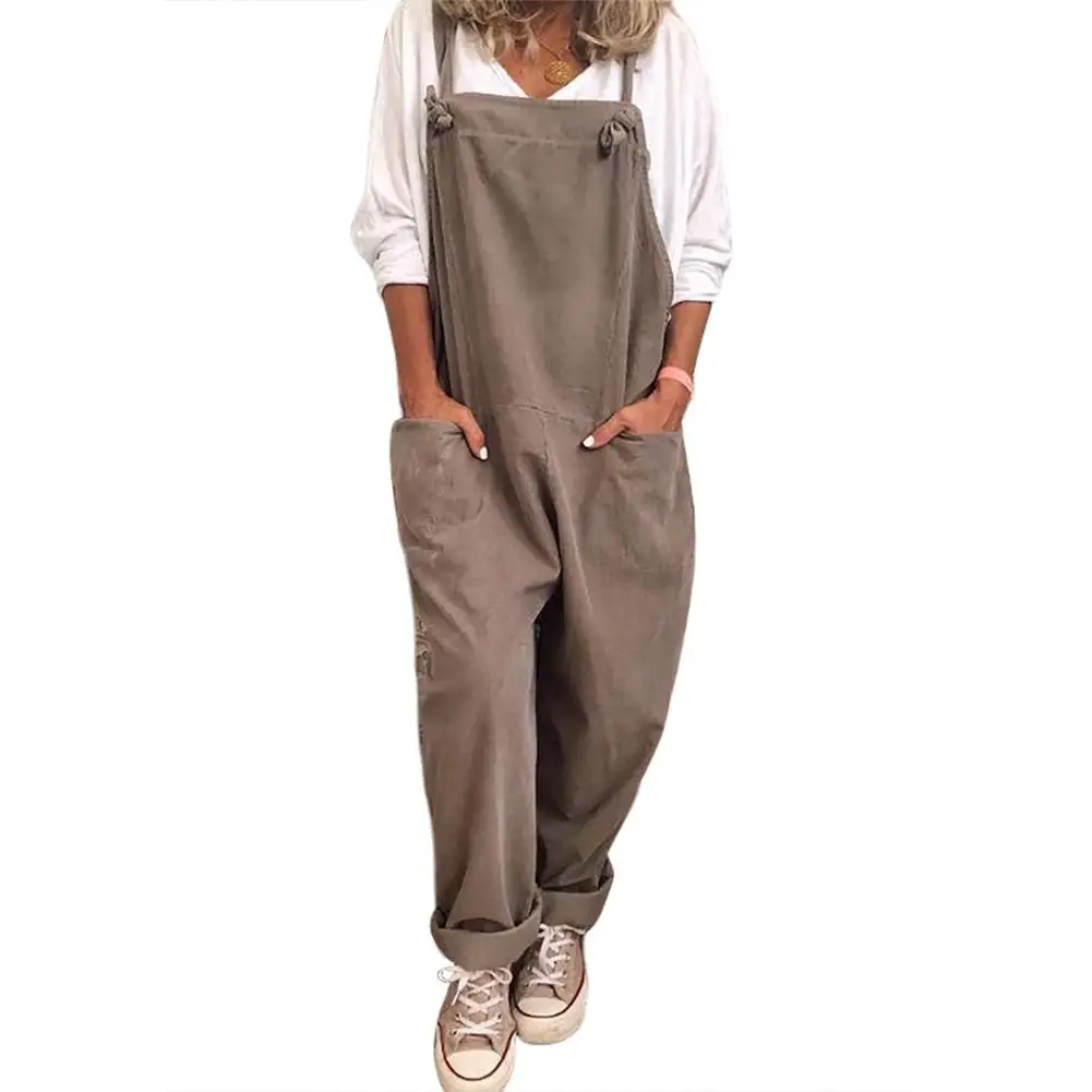 

2020 New Womens Jumper Overalls Cami Loose Romper Oversize Ladies Dungarees Jumpsuit Pockets Tank Pants Plus Size S-5XL