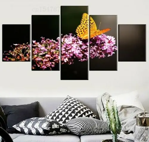 

5 шт., Настенная картина «Золотая Бабочка на цветах»