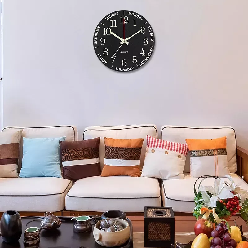 

NewWood Modern with Night Light Glow Dark Living Room Decoration Fashion Contracted Large Luminous Week Wall Clock