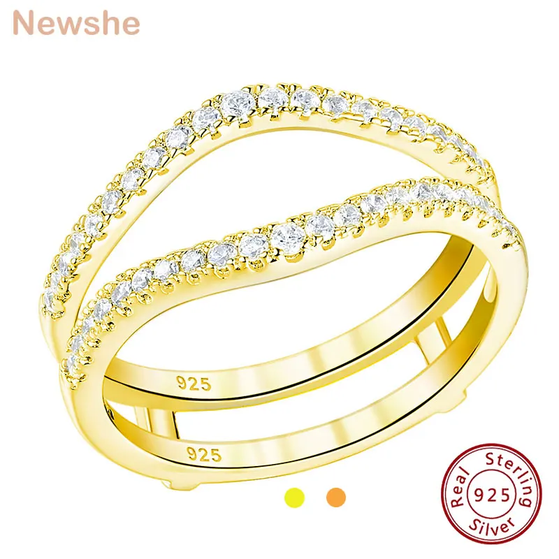 

Newshe Yellow Rose Color 925 Sterling Silver Enhancer Wedding Rings for Women Round Cubic Zircon Guard Band Fine Jewelry Gift