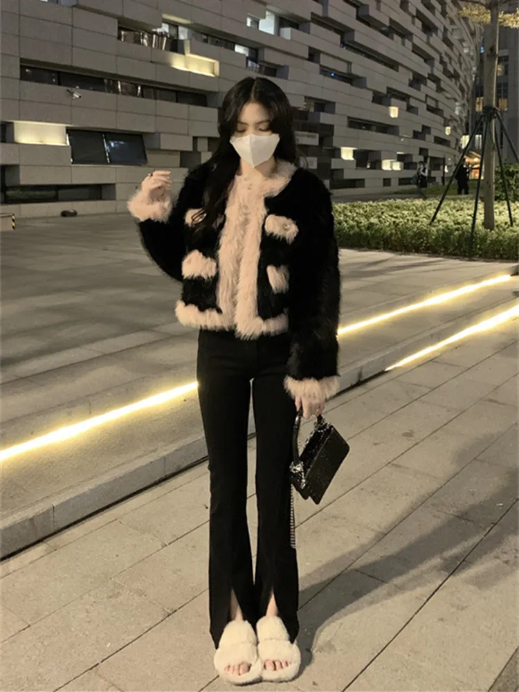 Faux Fur Winter Coat Women Turn Down Collar Long Jacket Oversized 2021 Korean Fashion Thick Warm Outwear Ladies Parkas