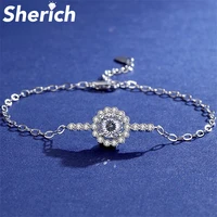 sherich round shape 1ct moissanite diamond 100 925 sterling silver light luxury flower adjustable bracelet women brand jewelry