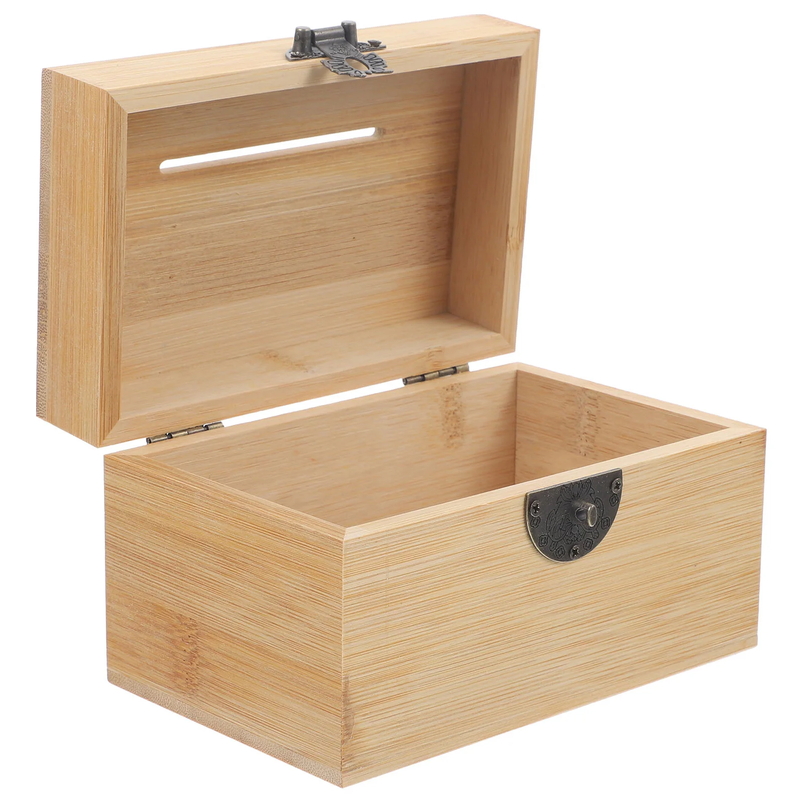 

Box Wooden Money Bank Wood Treasure Storage Piggy Jewelry Holder Lid Saver Savings Jar Saving Vintage Pirate Hinged Trunk Rustic