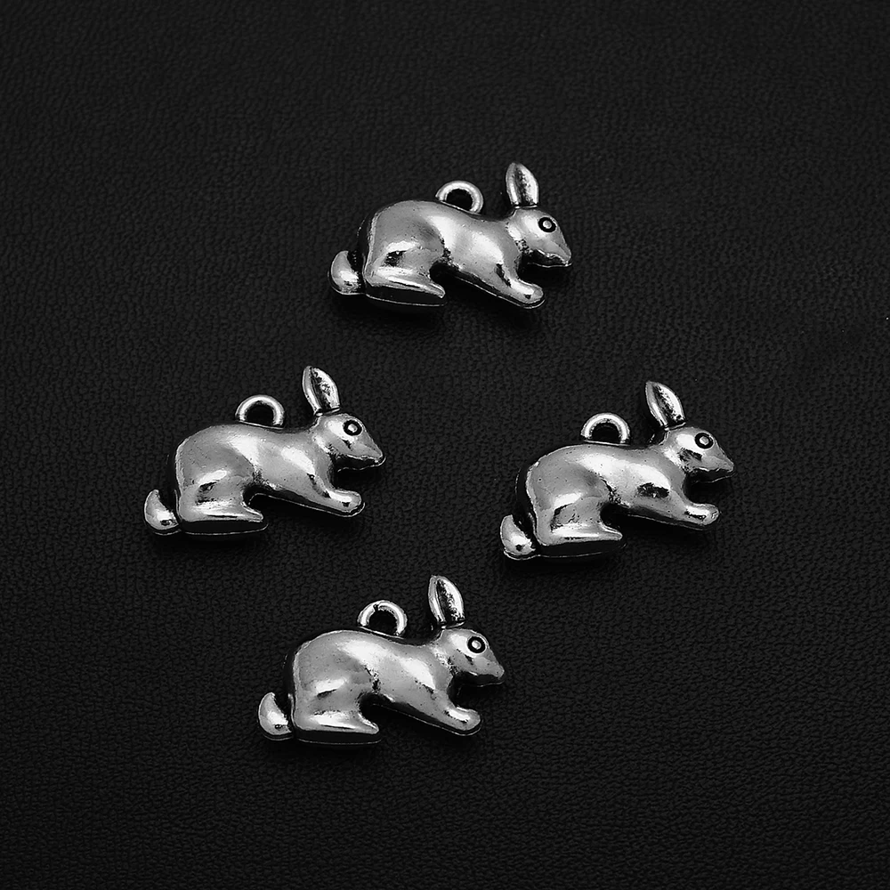 12pcs/Lots 13x20mm Antique Silver Plated Cute Rabbit Charms Animal Pet Pendants For Diy Bracelet Designer Wholesale Accessories