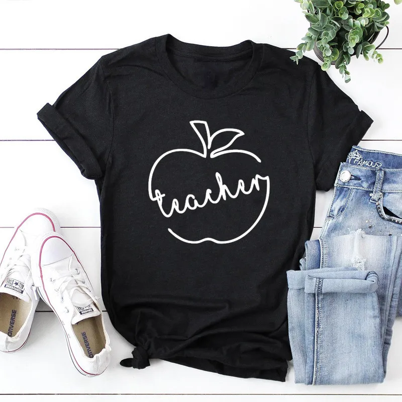 Back to School Teacher T-Shirt Cute Teacher Life Shirt Apple Teacher Shirts Teachers' Day Gift  Cotton O NeckShort-Sleeve Tees