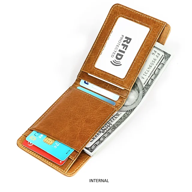 Men's Minimalism Wallet Money Clip Vintage Genuine Leather Wallet for Men Credit Card Holder RFID Blocking Wallet Man 4