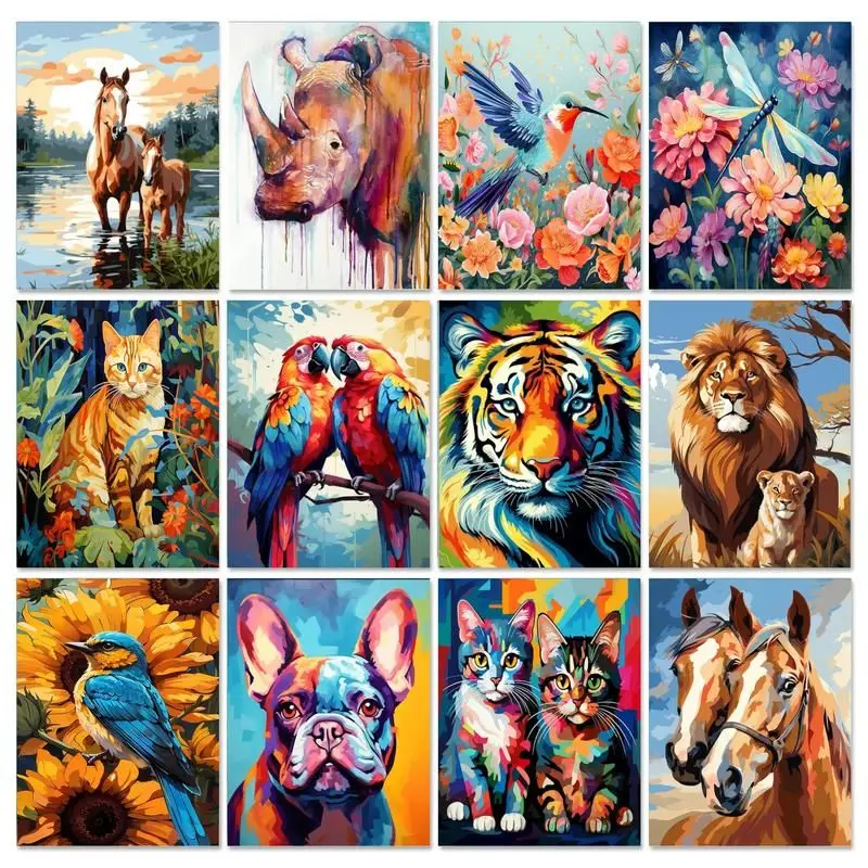 GATYZTORY краска по номерам для взрослых начинающих Красочные животные Лев тигр кот