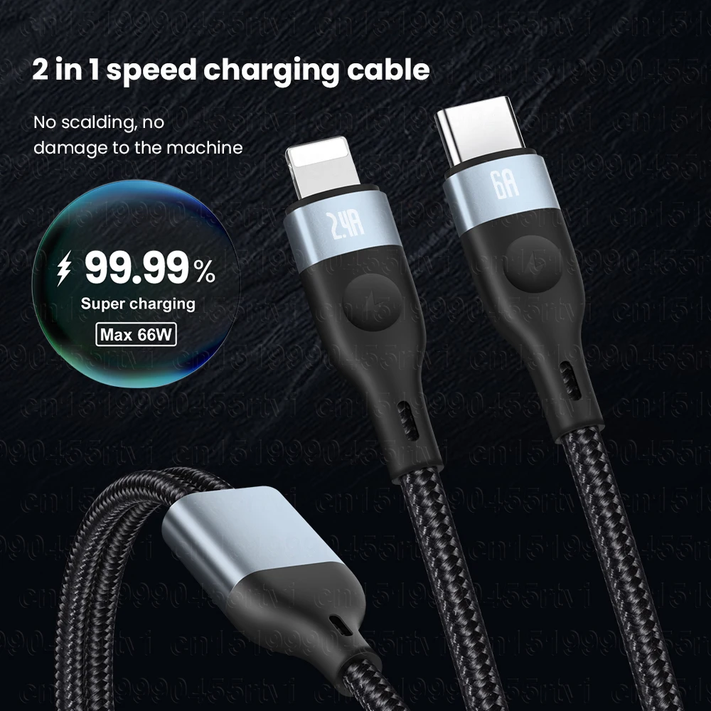 Кабель USB Type-C 2 в 1 6 А 66 Вт быстрая зарядка для Huawei Mate 40 P50 Pro USB-кабель iPhone 13 12 11 Max |