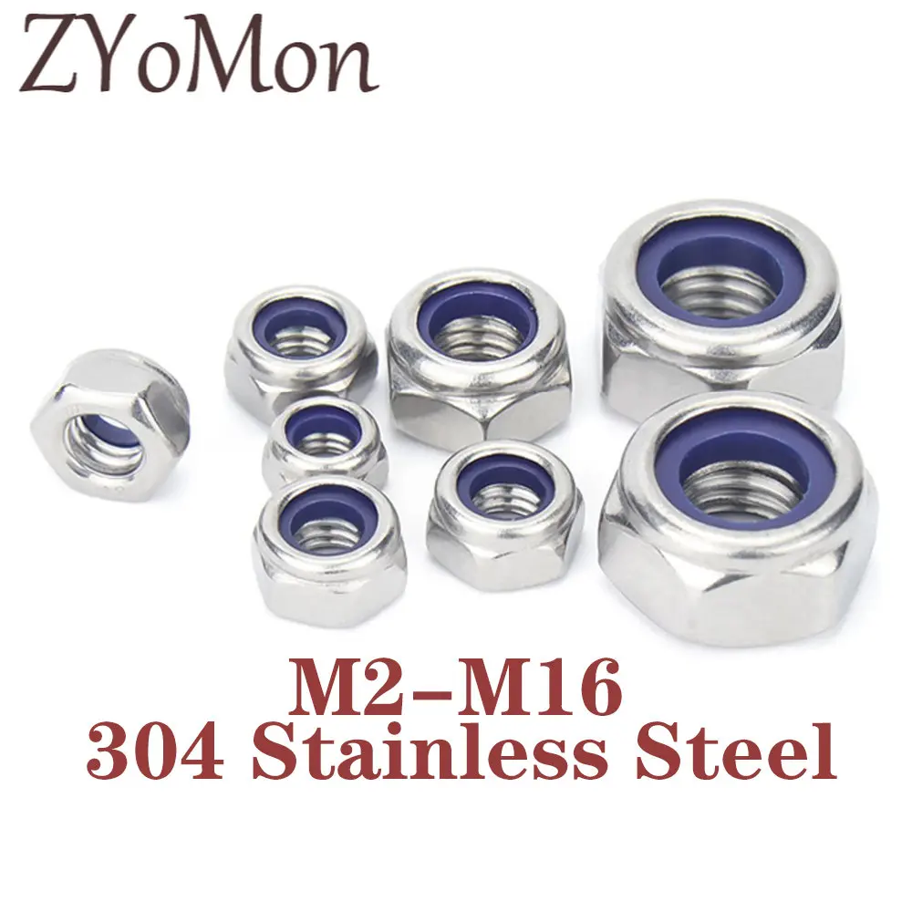 3/ 5/ 10/ 20/ 50 шт. M2 M2 M2 M2.5 M3 M3.5 M4 M5 M6 M8 M10 M12 M14 M16 304 Шестигранная нейлоновая вставка самоблокирующиеся гайки из нержавеющей стали