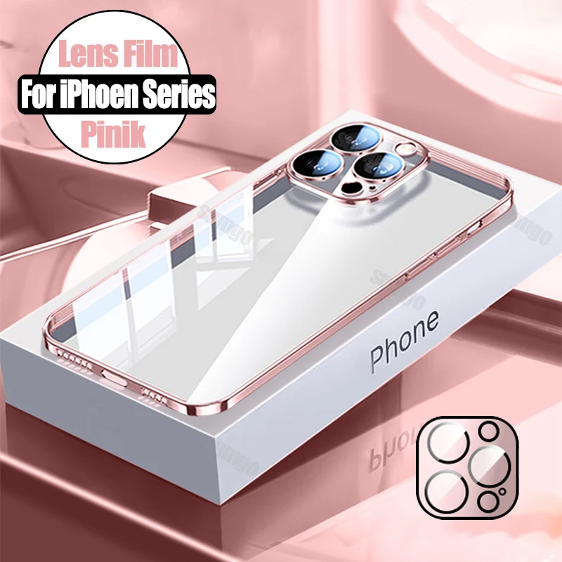 Роскошный Розовый Прозрачный ударопрочный бампер с покрытием для iPhone 16 15 14 13 12 11