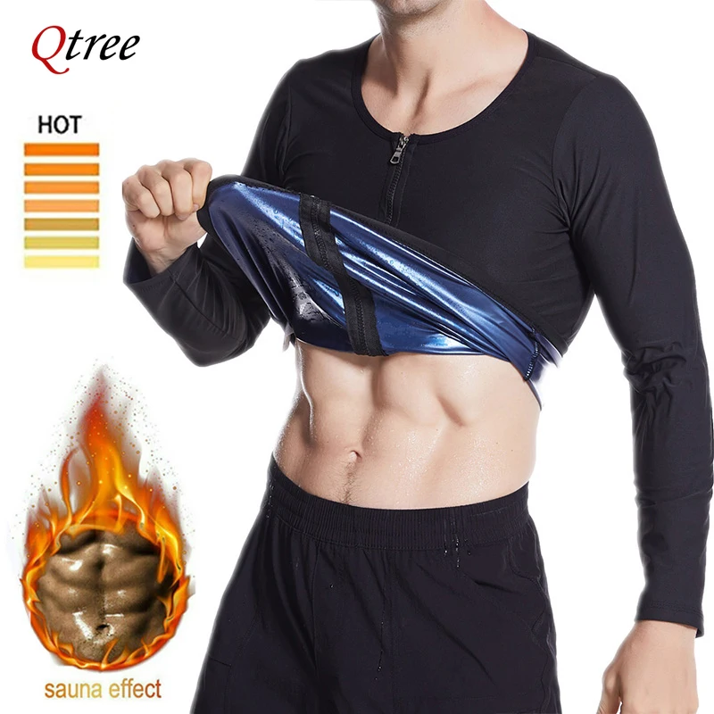 Sauna Waist Trainer for Men Weight Loss Sheath Long Sleeves Tops Sweat Shapewear Shirt Slimming with Zipper Thermal Body Shaper