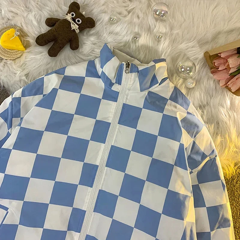 2022 Winter Double-sided Padded JCoat Female Ins Tide Brand Chic Checkerboard Cotton Jacket Harajuku Port Style women coat