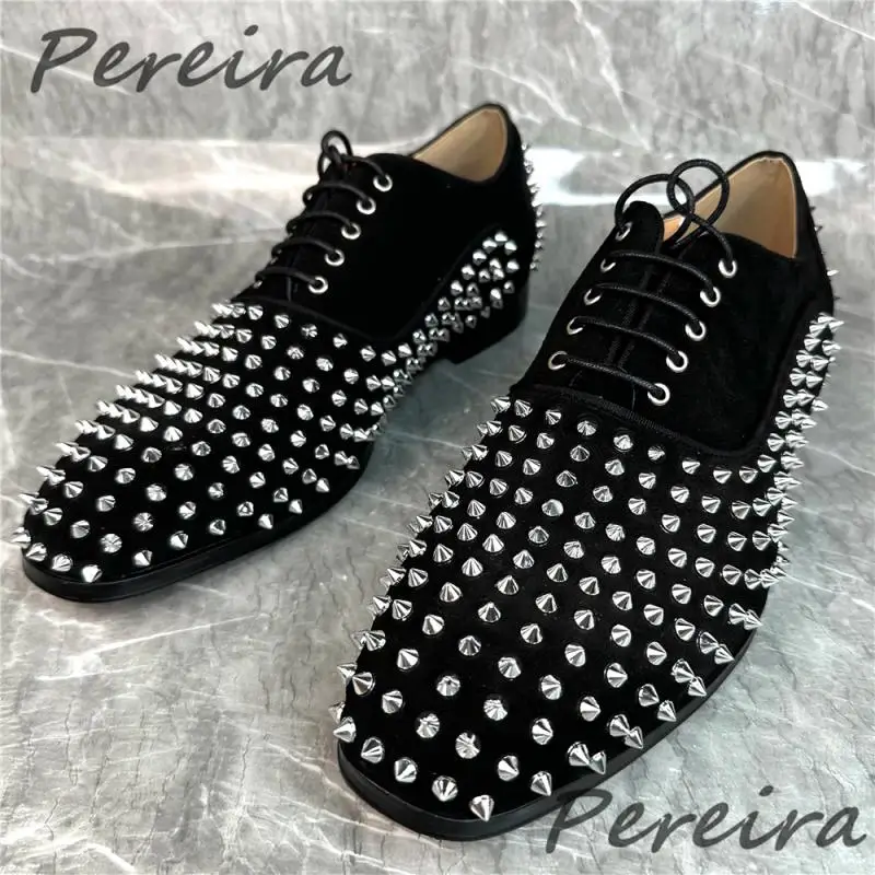 Мужские туфли дерби из коровьей замши с заклепками натуральной кожи квадратным