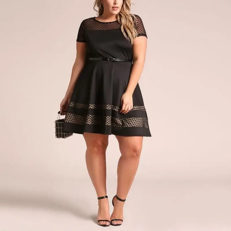 

CFFD-030 2022Y Hot Sell Black O Neck Loose Women Dress Polka Dot Short Sleeve Short Casual Dress