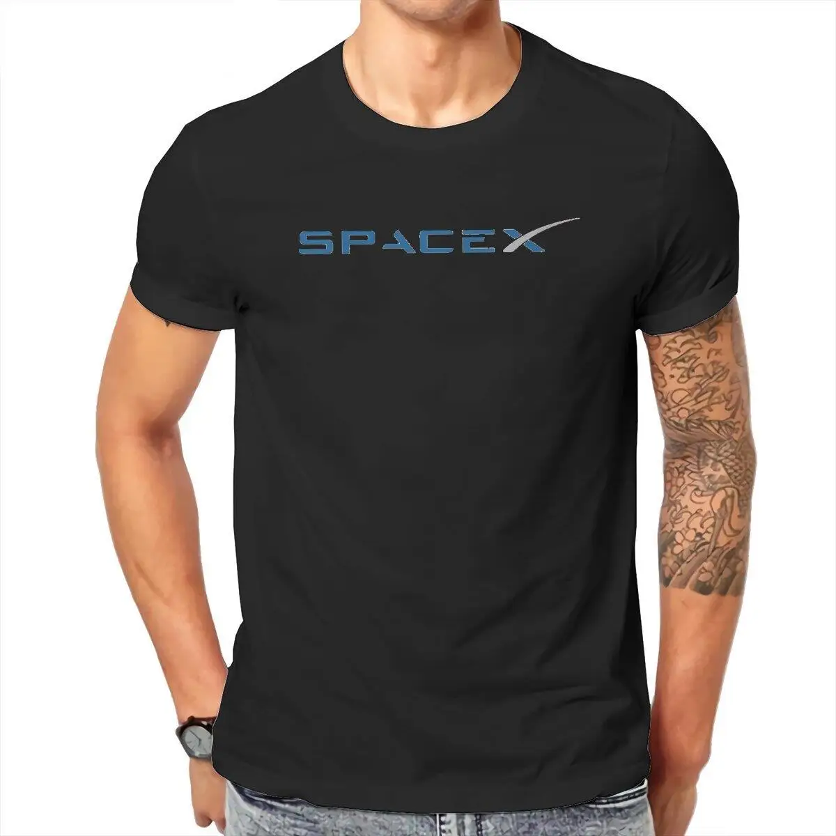 Funny SpaceX Space X Logo Elon Musk T-Shirts Men O Neck 100% Cotton T Shirt Falcon Heavy Rocket Tee Shirt Gift Idea Clothing