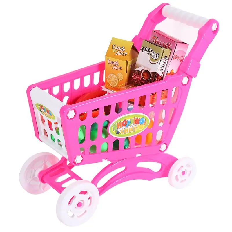 

1Set Kids Simulation Supermarket Shopping Cart Mini Trolley With Fruit Vegetable