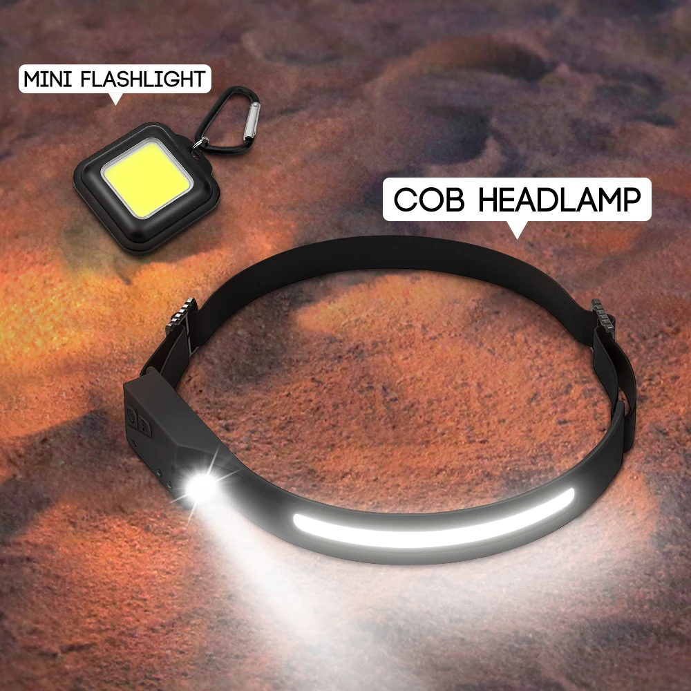 

LED Flahslight with COB Headlamp Set Sensor Headlight USB Recharge Outdoor Lighting for Camping Fishing Mini Lantern Headlights