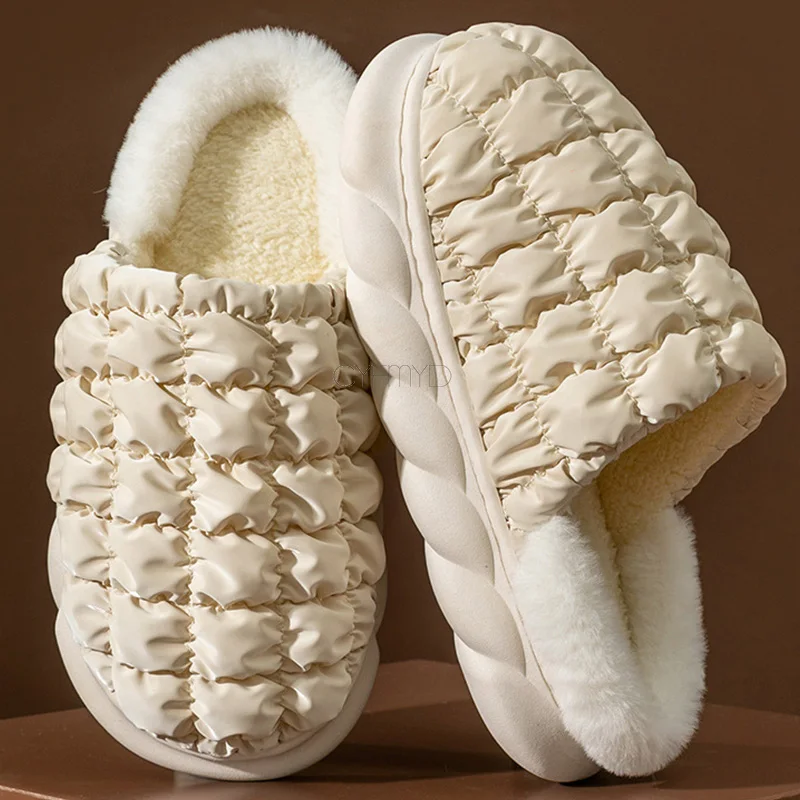 Winter Women Slippers Home Solid Thick Indoor Slippers Female Gingham Warm Plush Platform Soft Slipper Cotton House Shoes Unisex