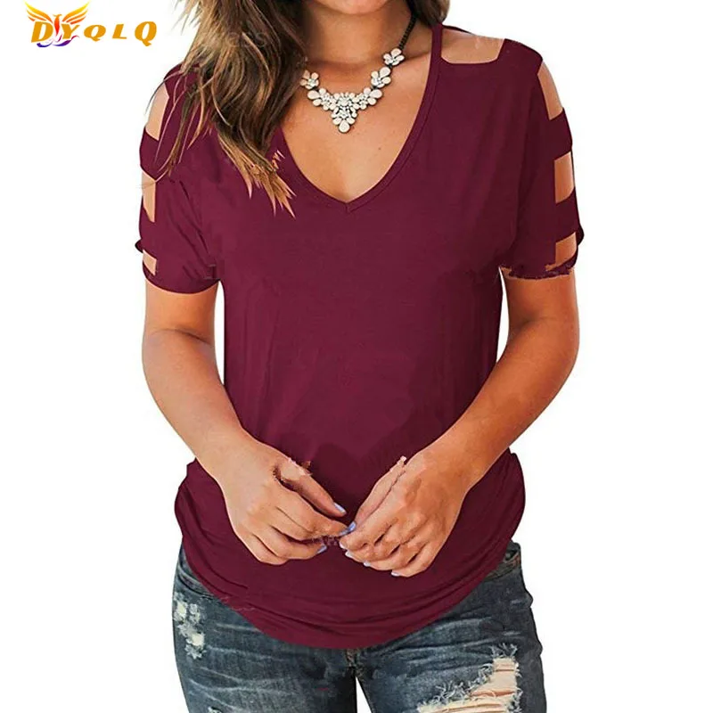 

2022 New Summer Women's Tops V-Neck Cotton T Shirts Solidcolor Short Sleeve Casual Loose Pius Size Femmel T-Shirt