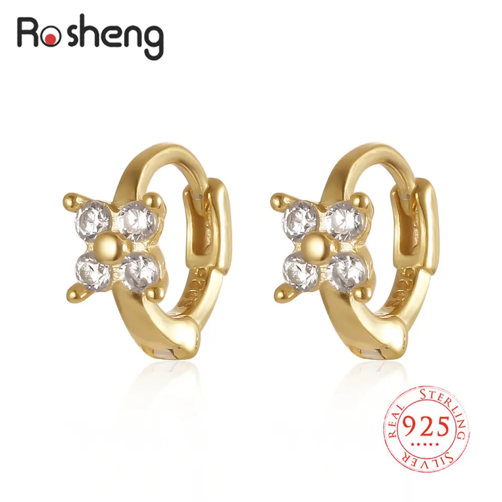 

Rosheng Authentic 925 Sterling Silver Jewelry Small Flower Pendant Hoop Earrings for Women Luxury Fine Jewelry Gifts 2022