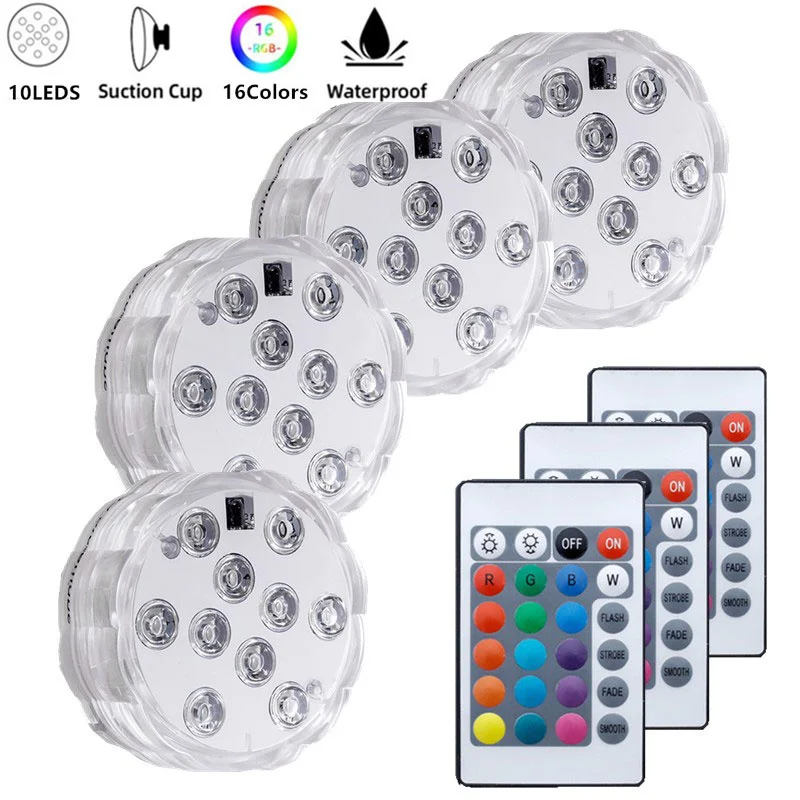 

Submersible Light Underwater LED Night Light Swimming Pool Light for Outdoor Vase Fish Tank Pond Disco Wedding Party 10leds RGB