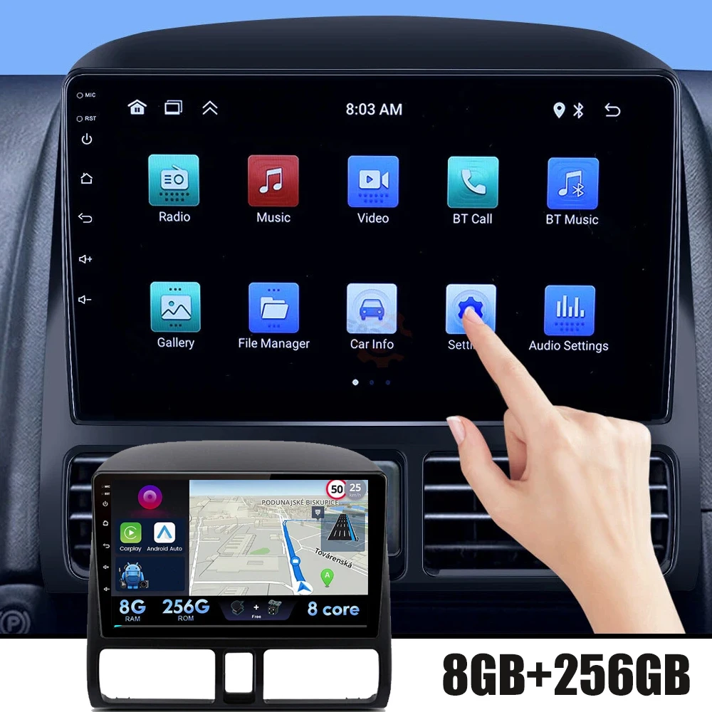 Фото Беспроводное автомобильное радио Carplay Android 15 для Honda CR-V CRV 2 2001 2002 2003-2006, мультимедийное GPS-авторадио 4G WIFI DSP RDS №1