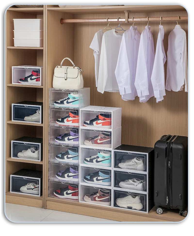 Прозрачная коробка для обуви боковая дверь откидной тип пыленепроницаемый и